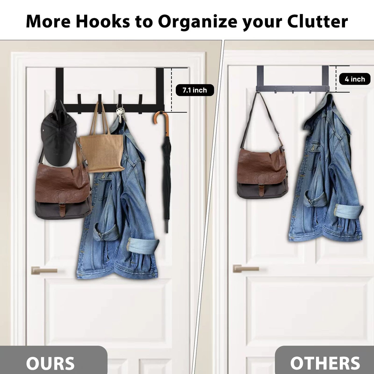 Optish Over The Door Hooks, Door Hanger Hooks for Hanging, Over The Doors Towel Racks for Bathroom with 12 Coat Hook, Coat Rack Dorm Essentials Bathroom Accessories（1 Pack, Black）