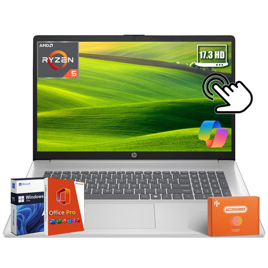 HP 17.3" Touchscreen 2025 New Laptop, AMD Ryzen 5 7430U(Up to 4.3GHz), 17 inch HD+ Touch Screen, 64GB RAM, 2TB SSD, WiFi 6, BT 5.4, HD Camera, Long Battery Life, Microsoft Copilot, Windows 11 Pro