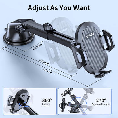 LOTUNY Phone Holders for Your Car Upgraded Car Phone Holder Mount Hands Free Universal Automobile Cradle for Dashboard Windshield, Compatible with iPhone Samsung Google and All Phones