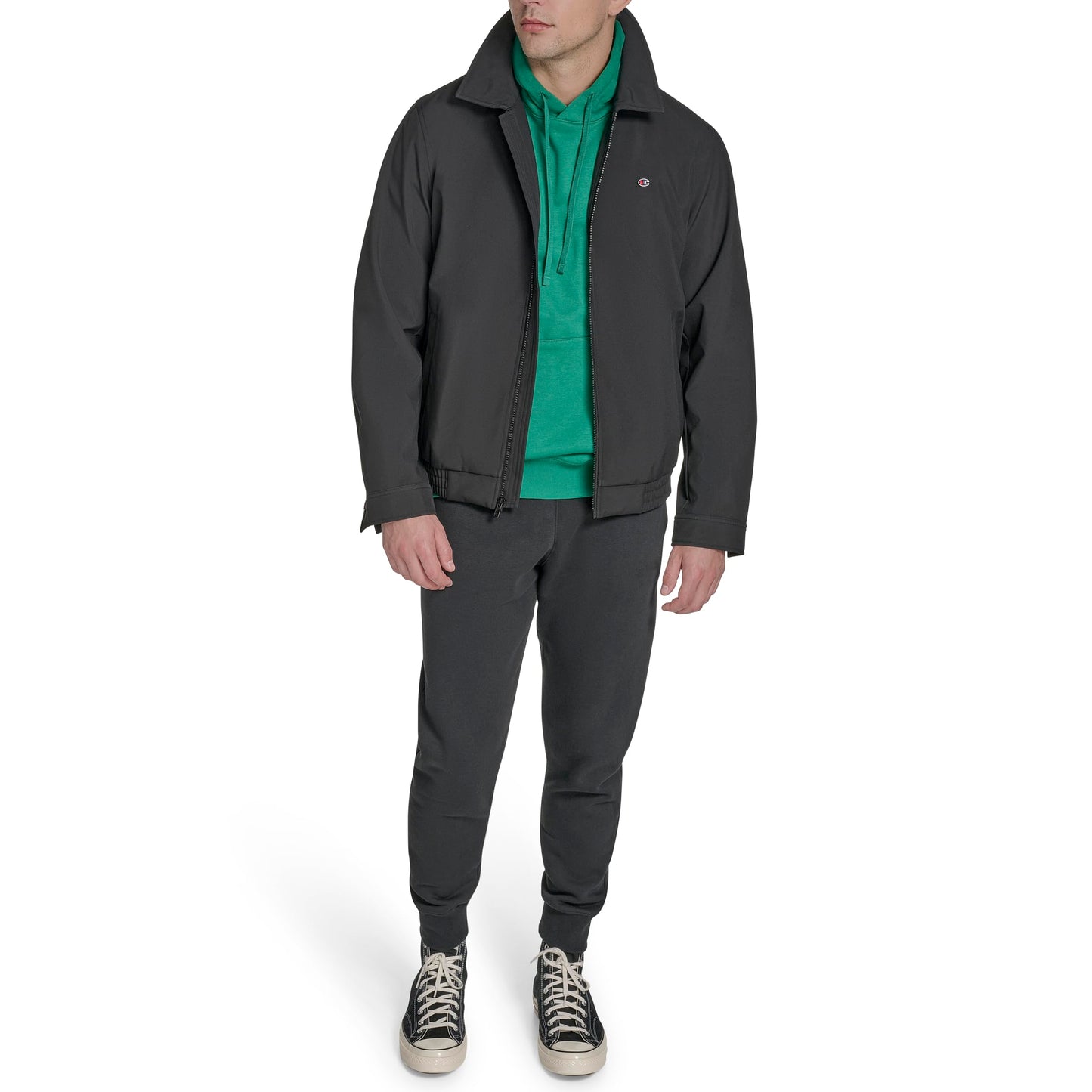 Champion Men's Lightweight Laydown Collar Jacket, Black, Medium