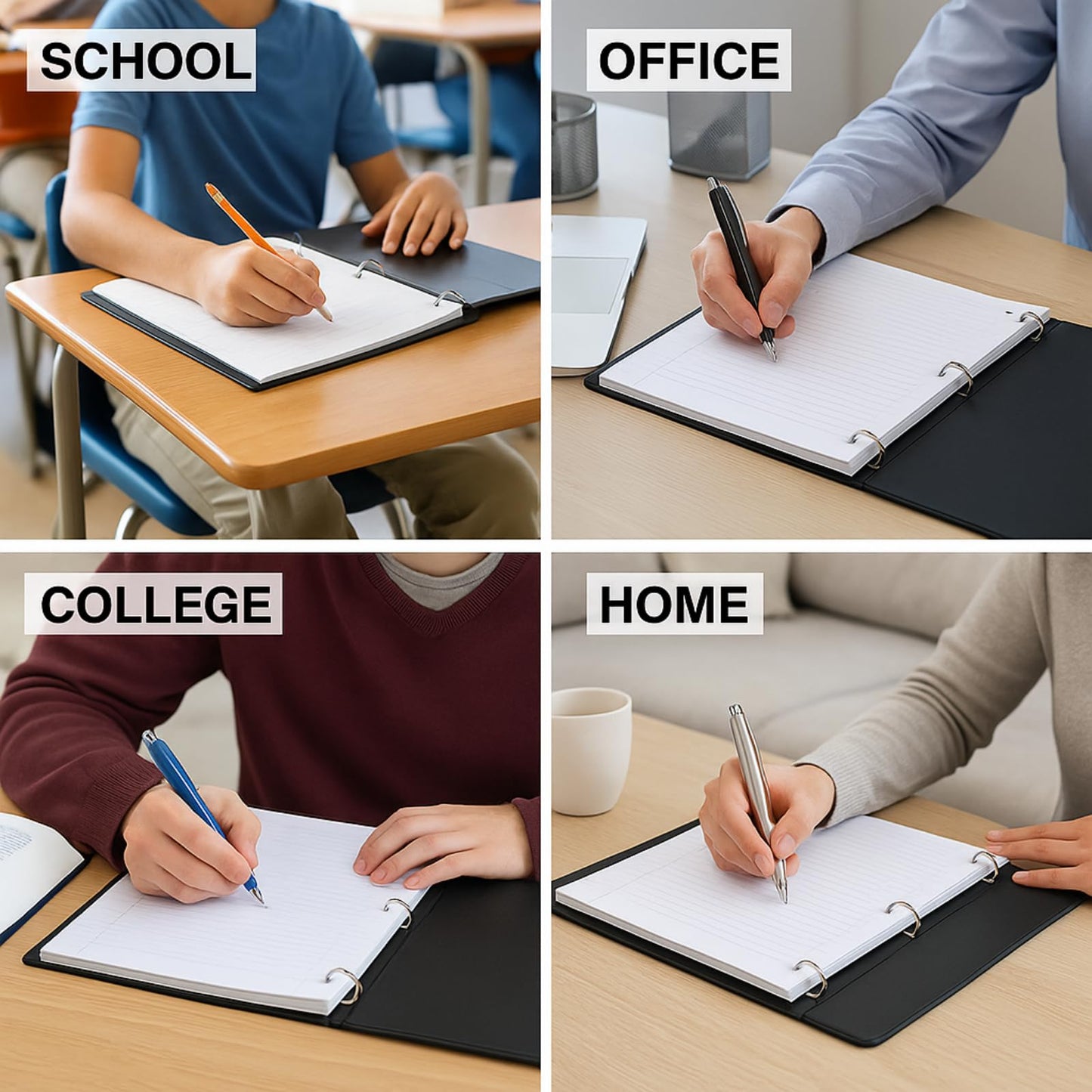 WritePads Notebook Paper College Ruled Loose Leaf Paper, Standard 8"x10-1/2",3 Hole Punched Binder Paper For 3 Ring Binder,150 Sheets/Pack, 4 Pack, White, MADE IN USA
