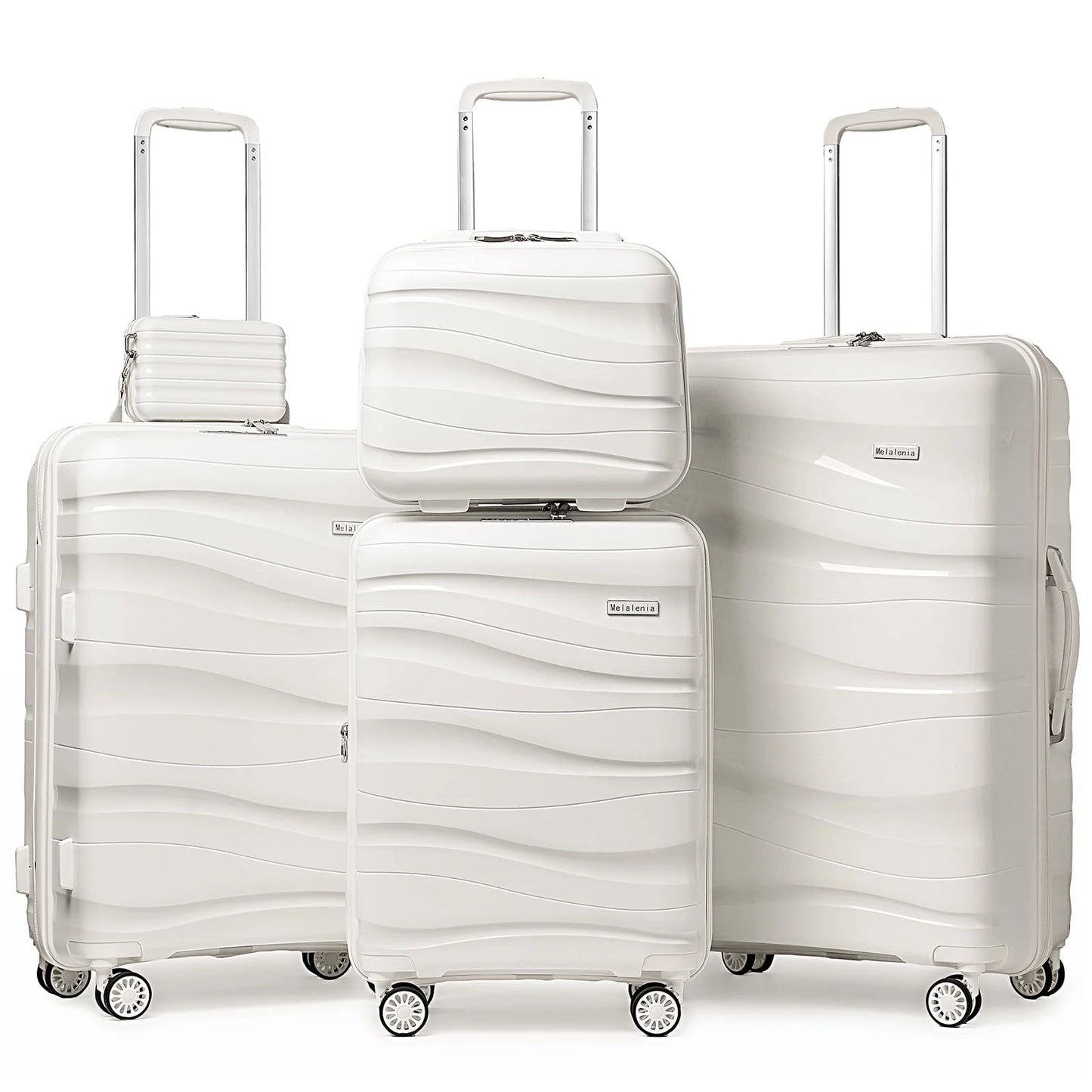 Melalenia - 5 Luggage Sets PP Hardside Spinner Luggage - (Expandable Carry-on Suitcase20")( 24" 28")-White