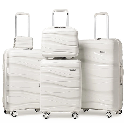 Melalenia - 5 Luggage Sets PP Hardside Spinner Luggage - (Expandable Carry-on Suitcase20")( 24" 28")-White