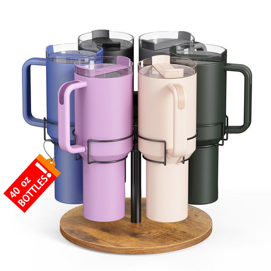 Yeuslor Water Bottle Organizer for Stanley 40 oz Tumbler with Handle, Rotatable Stanley Cup Organizer Holder, Kitchen Organizers and Storage for Stanley Cup Accessories, Wooden Base(Black)