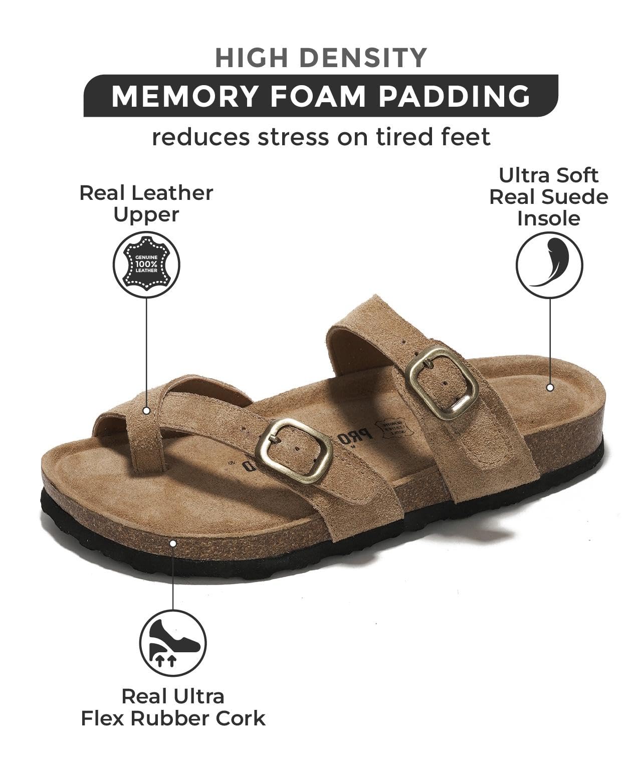 Project Cloud 100% Genuine Leather Womens Sandals - Cork Footbed Slides For Women - Comfortable Sandals Women with Memory Foam Beach Essential Summer Sandals For Women 2024 (Lian, Chstnut, 7.5)