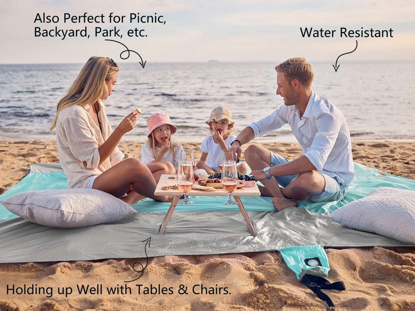 WEKAPO Beach Blanket - Sandproof Waterproof Extra Large Beach Mat | Oversized Sand-Free Lightweight Quick-Drying | Beach Vacation Essentials with Stakes & Corner Pockets (Grey, 9x10 FT)
