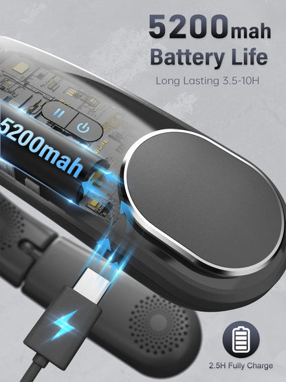 ChillGo Neck Fan - 4 Turbo Foldable Portable Fans - Personal Bladeless Fan 5200mAh with Strong Airflow, Neck Fans that Blow Cold Air with 4 Vent Small Mini Fans Wearable Cooling Fan for Travel Outdoor