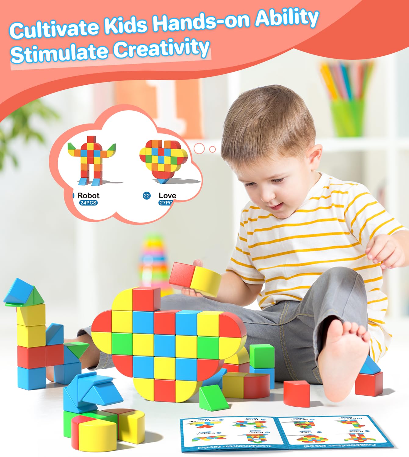 Asago Magnetic Blocks for Toddlers, Kids Building Toys, Creative Stacking Colorful Sensory Block with Magnet, Educational Construction Cubes Set for Boys Girls Children Ages 3 4 5 6 7 8 Year