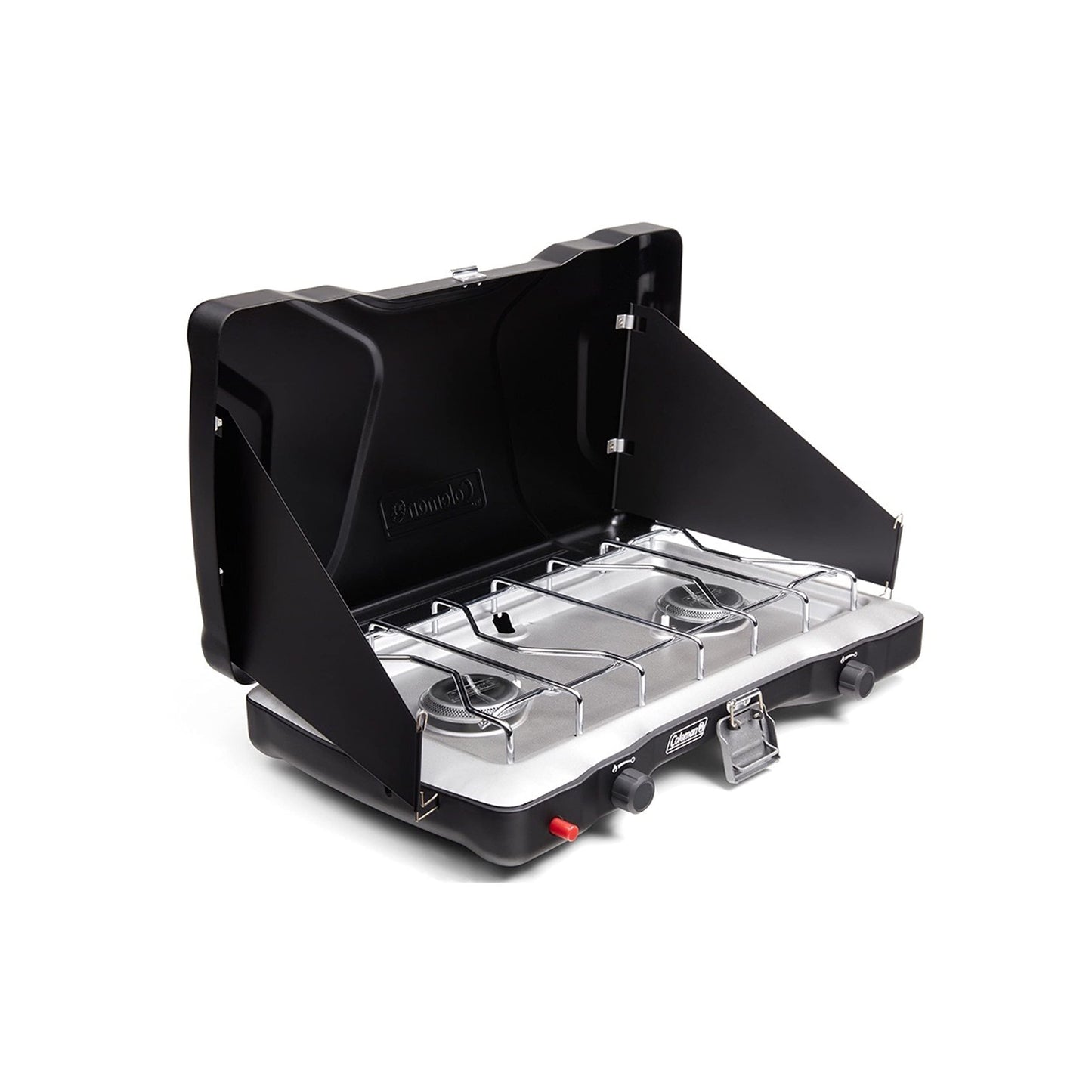 Coleman Triton+ Portable 2-Burner Propane Camping Stove 22000 Total BTUs Wind Guards Adjustable Burners Instant Push-Button Ignition Suitable for Backyard BBQs Beach Cookouts Tailgating