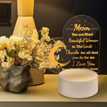 RSUARSUA Gifts for Mom from Daughter Son - Mom Birthday Gifts Acrylic 3D Text Night Light, Mom Gifts for Christmas, Mother's Day, Birthday, Thanksgiving