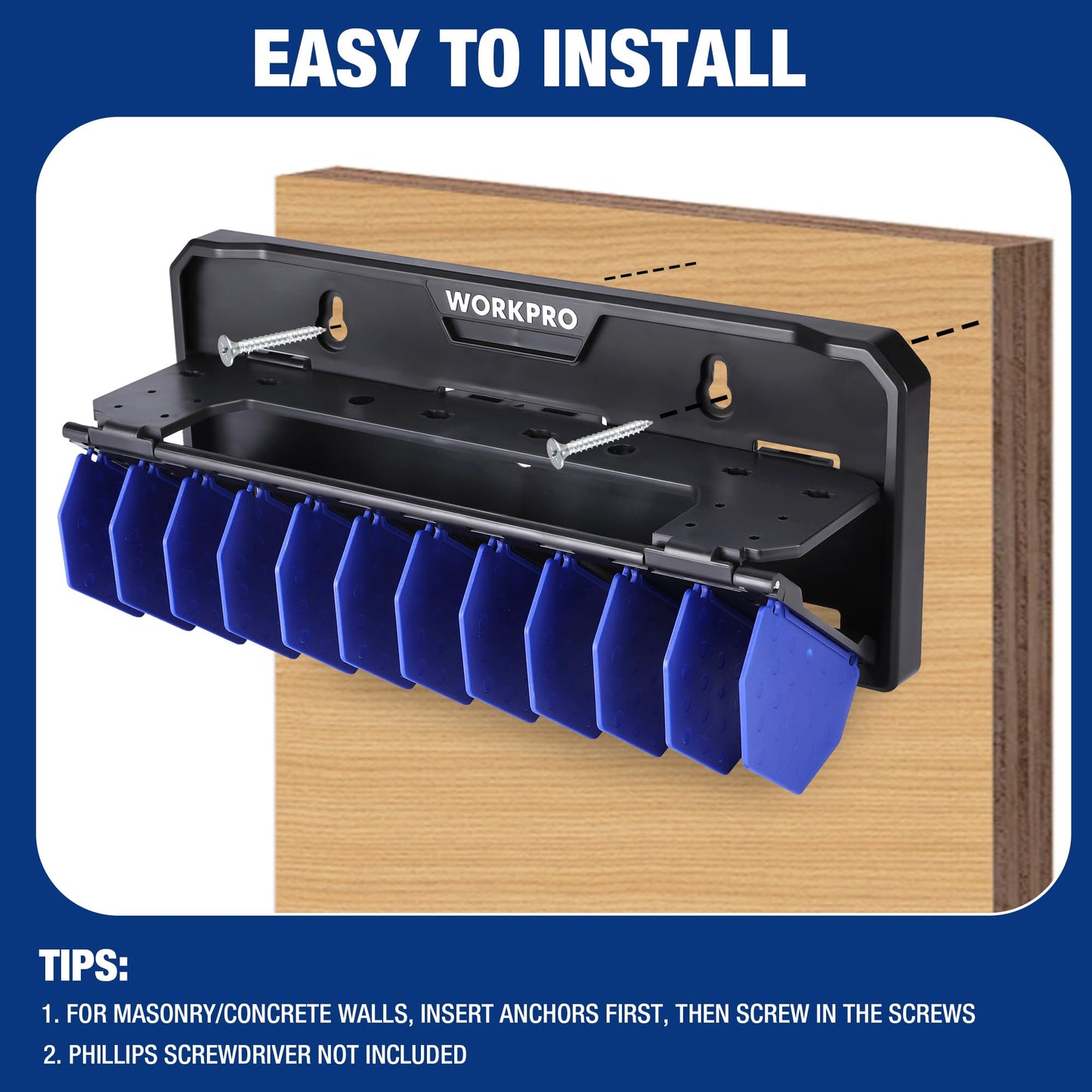 WORKPRO Plier Organizer Rack, 13.5" Foldable Tool Organizer, Wall Mount Screwdriver Organizers and Pliers Organizers, Tool Storage Rack for Screwdriver Holder and Pliers Holder (Tools not Included)