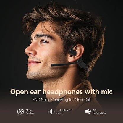 CXK Open Ear Headphones with Mic, Bluetooth Headset with AI Noise Cancellation Microphone Air Conduction Headphones Bluetooth 5.3 Wireless Headset with Mic for Work Call Meeting Driving