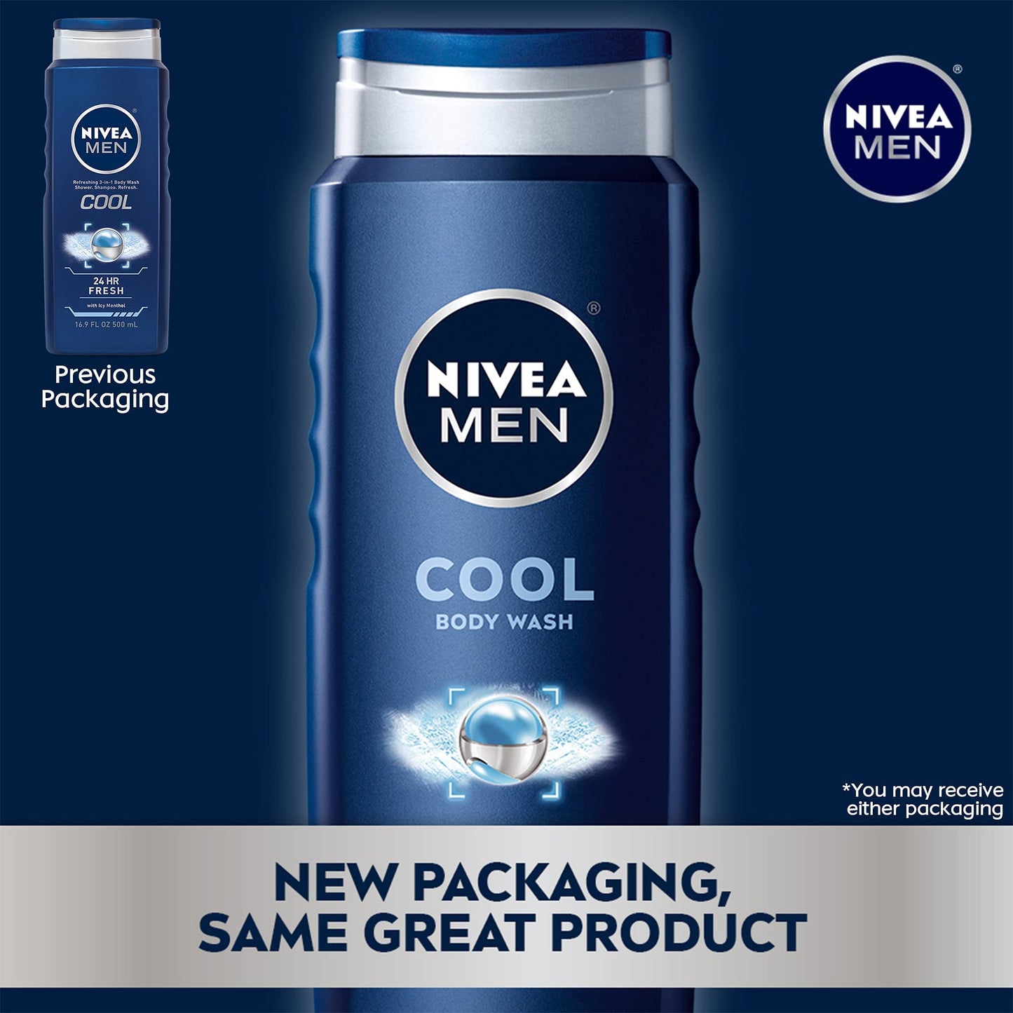 Nivea Men Cool Body Wash with Icy Menthol, Scented Body Wash for Men, 3 Pack of 16.9 Fl Oz Bottles