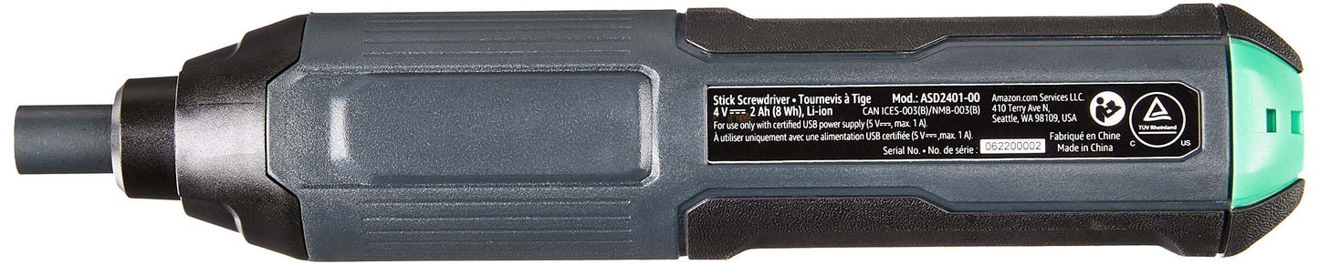 Amazon Basics by SKIL 4V Cordless Stick Screwdriver with 10-Piece Bit Set and USB Cable(Previously Denali brand)