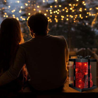 Otlonpe Cute Bear Rose Flower with Light | Women Gifts & Indoor Table Decorations for Christmas, Valentines, Mothers Day, Birthday, Anniversary | Handmade Gifts for Women Mom Wife Girlfriend (Red)