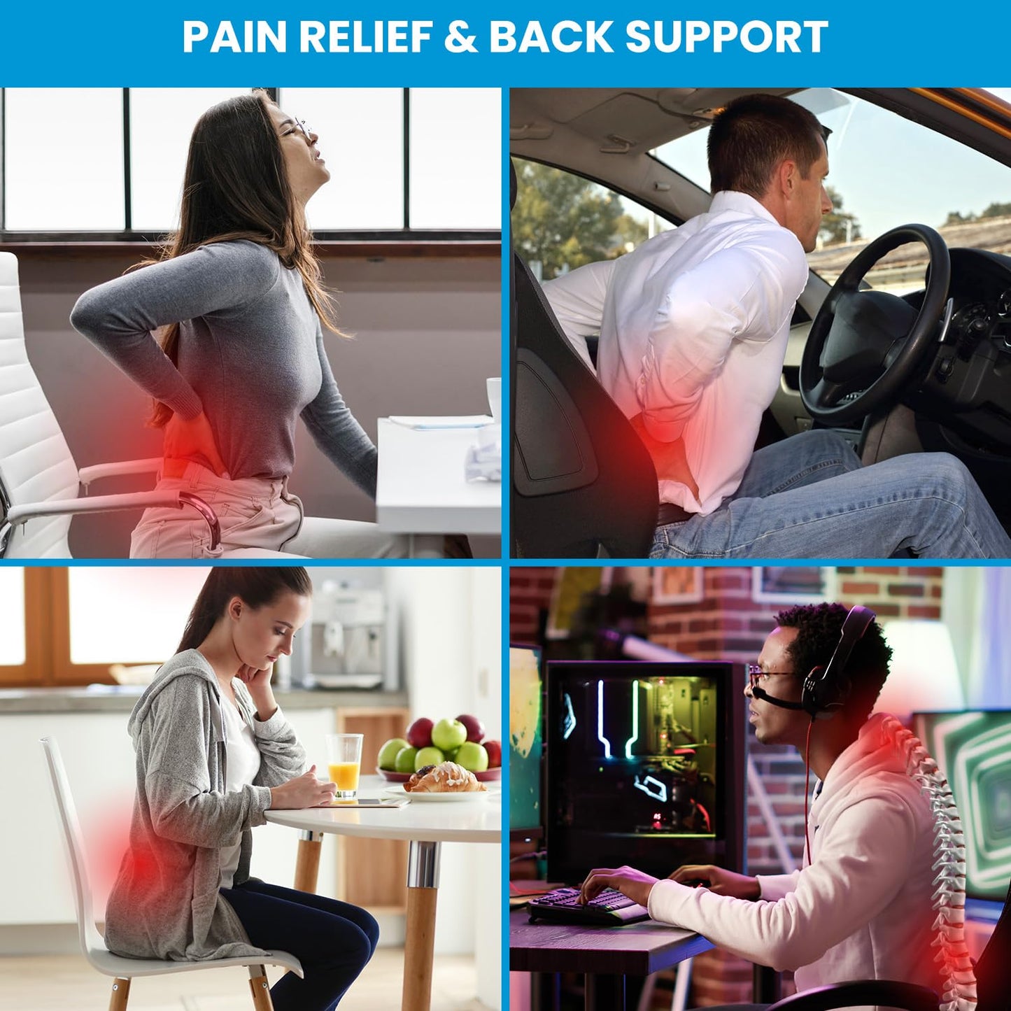 QUTOOL Lumbar Support Pillow for Office Chair Back Support Pillow for Car, Computer, Gaming Chair Memory Foam Back Cushion for Back Pain Relief Improve Posture, Mesh Cover Double Adjustable Straps