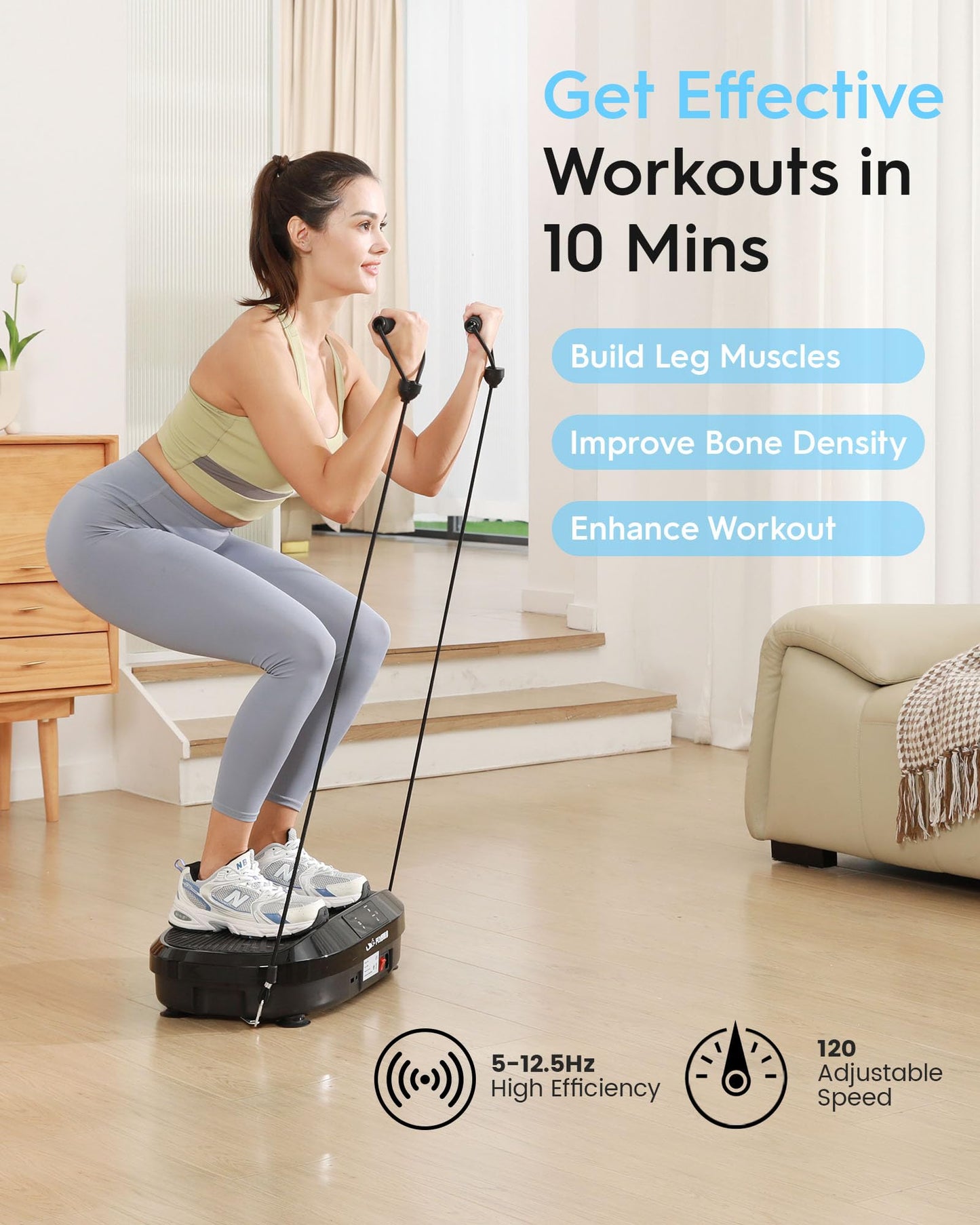 FLYBIRD Vibration Plate Exercise Machine, Lymphatic Drainage Machine, Whole Body Workout Vibration Platform w/ 2 Resistance Bands for Wellness and Fitness-Black