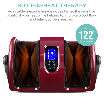 Best Choice Products Heated Foot Massager Machine Shiatsu Leg Massager, Therapeutic Reflexology Calf Massager w/Blood Circulation, Nerve Pain, Deep Kneading, High-Intensity Rollers - Burgundy
