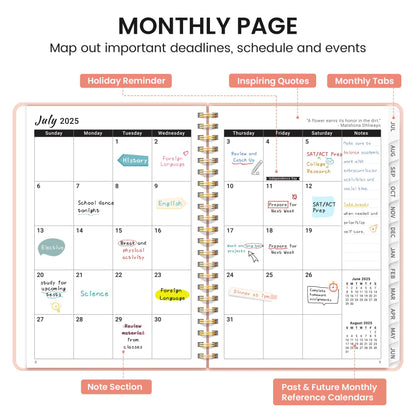 Academic Planner 2025-2026 For Women & Men, Monthly and Weekly Calendar Planner, Jul 2025 - Jun 2026, A5 (6.3" x 8.5"), Teacher Student Planning Book with Tabs, Ideal for Office School Supplies - Pink