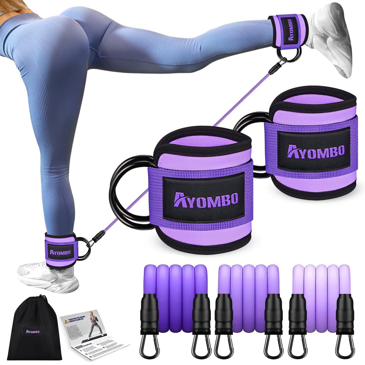 Ankle Resistance Bands with Cuffs, Home Gym Workout Equipment, Lifting Glute Butt Exercise Equipment for Women, Ankle Weights Fitness Band Set, Leg Booty Equipment for Training Perfect Body Shape