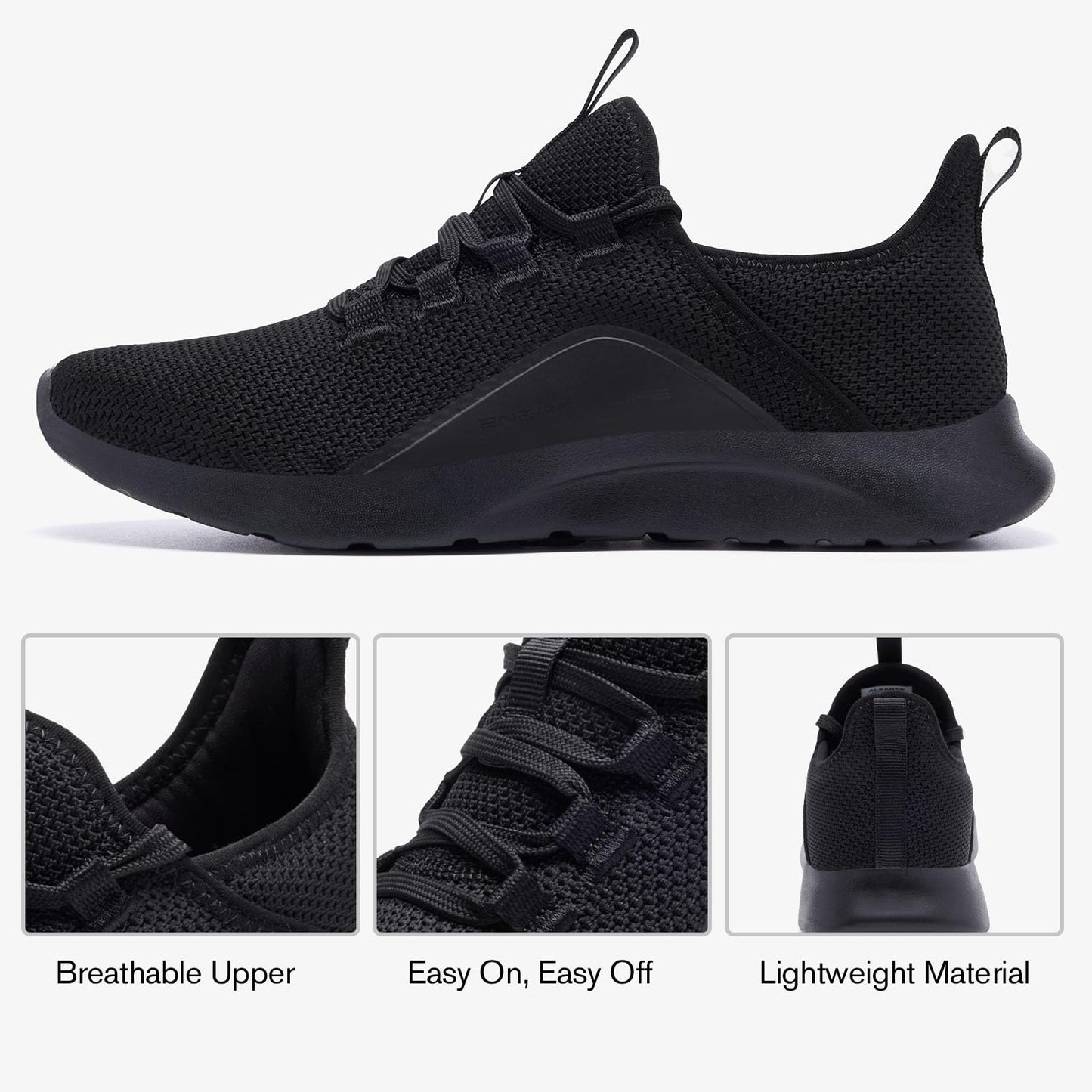 ALEADER Energycloud Slip On Shoes Women Tennis Walking Shoes Fashion Sneakers for Running Workout Sport Hands Free Lightweight Casual All Black Size 6 US