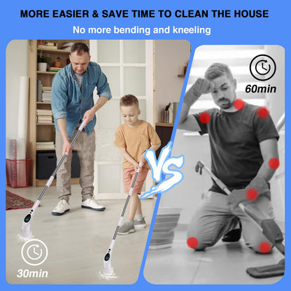 Electric Spin Scrubber, Electric Spin Cordless Tub and Tile Scrubber with Voice Broadcasting 3 Speed 9 Replaceable Clean Heads Power Spin Scrubbers