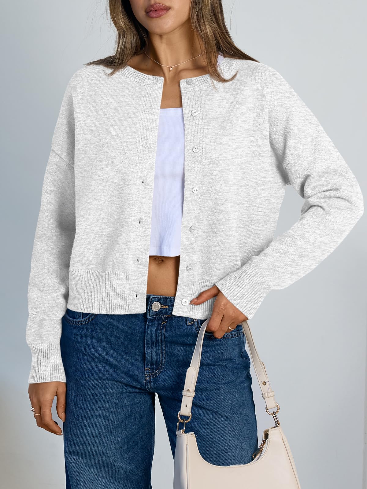 Trendy Queen Cropped Cardigan Sweaters for Women Lightweight Crop Knit Y2k Fall Outfits Fashion Clothes 2025 Grey S