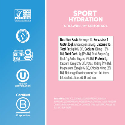Nuun Sport Electrolyte Tablets with Magnesium, Calcium, Potassium, Chloride & Sodium, Gluten Free & Vegan, Strawberry Lemonade, 4 Pack (40 Servings Total)