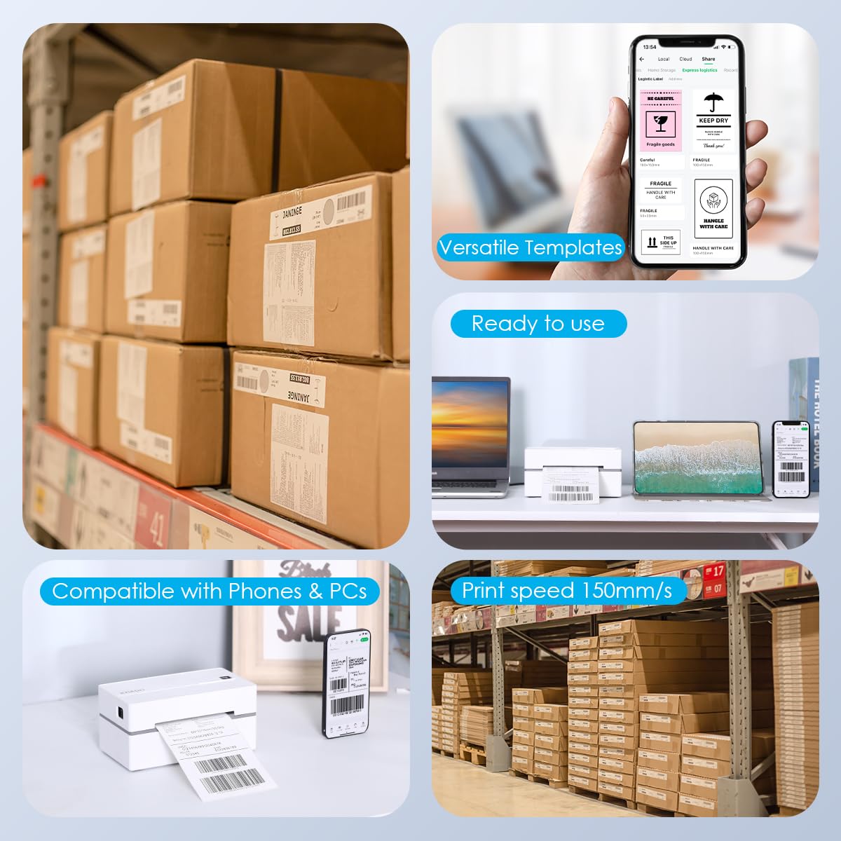 KNAON Bluetooth Thermal Shipping Label Printer, 4x6 Wireless Thermal Address Label Printer for Small Bussiness, Compatible with iPhone,Android,Windows,Mac,Chromebook –Works with eBay Shopify USPS&More