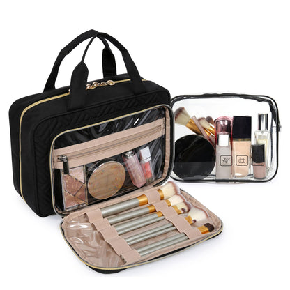 BAGSMART Toiletry Bag Hanging Travel Makeup Organizer with TSA Approved Transparent Cosmetic Bag Makeup Bag for Full Sized Toiletries, Medium-Black