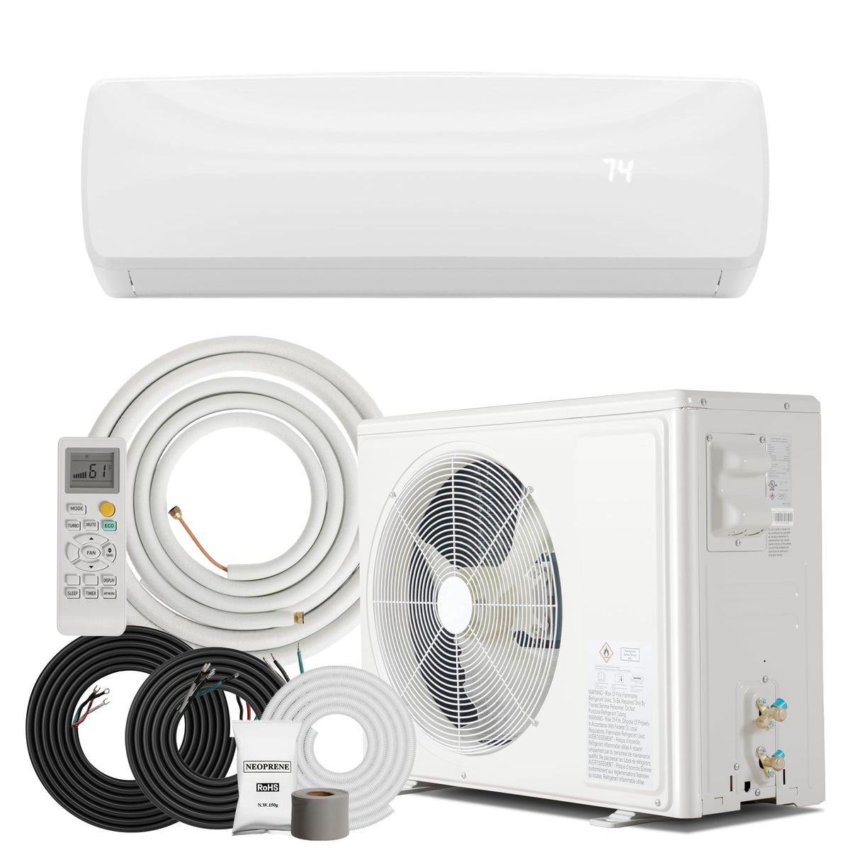 Manastin 18000BTU Mini Split Air Conditioner & Heater with Inverter, 19 SEER2 𝟐𝟑𝟎𝐕 Energy Saving AC Unit Cools Rooms up to 1250 Sq. Ft, Complete Installation Kit