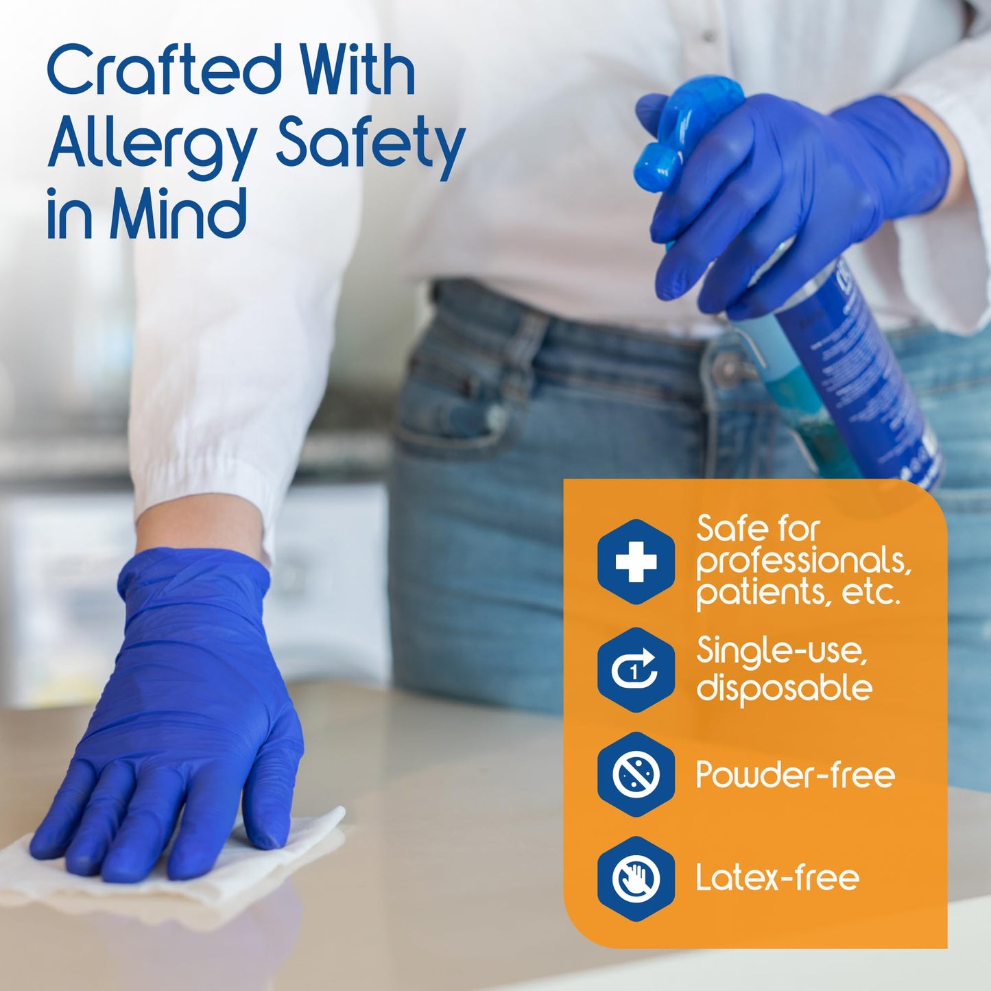 Inspire Cobalt Blue Nitrile Disposable Gloves | 4.5 Nitrile Safety Medical Exam Cooking Cleaning Disposable Chemo Gloves (Blue - Box of 100, Large)