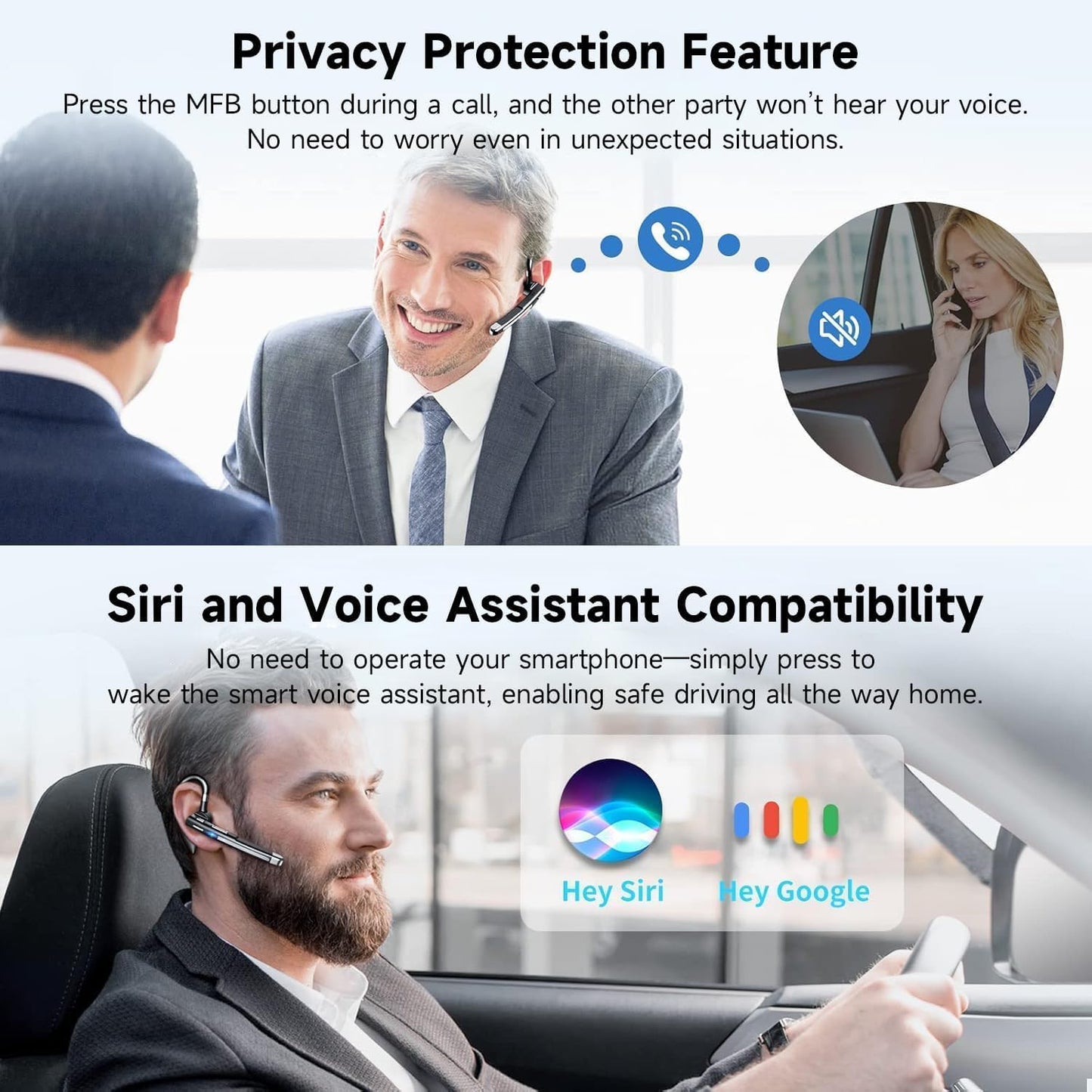 Bluetooth Headset V6.1,Single-Ear Wireless Headset with USB Dongle, 10H Talk Time and 4H Playtime via USB, Dual-Mic Noise Canceling Earpiece for Computer/Cell Phones, Driving Headset for Trucker Work
