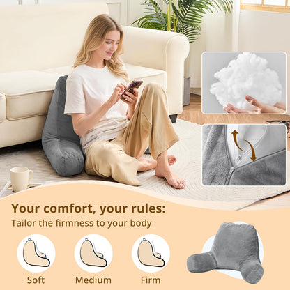Sasttie Reading Pillows for Sitting in Bed Adult, Velvet Back Pillow Bed Sitting Up, Back-Rest Support Cushion for Sit Up on Couch, Sofa, and Floor, Dorm Essentials, Oeko-Tex Certified, Dark Grey