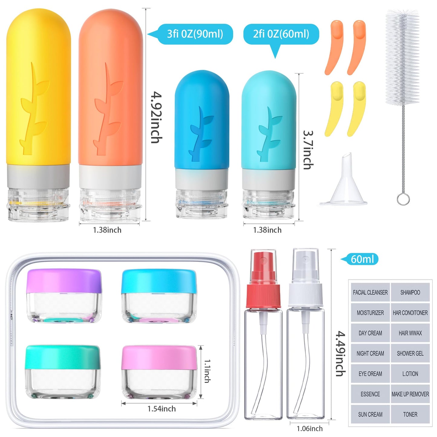 18pack Travel Bottles for Toiletries:Silicone TSA Approved-Containers for Toiletries,Leak Proof Refillable Liqus Shampoo And Conditioner Essentials toiletry Bottles