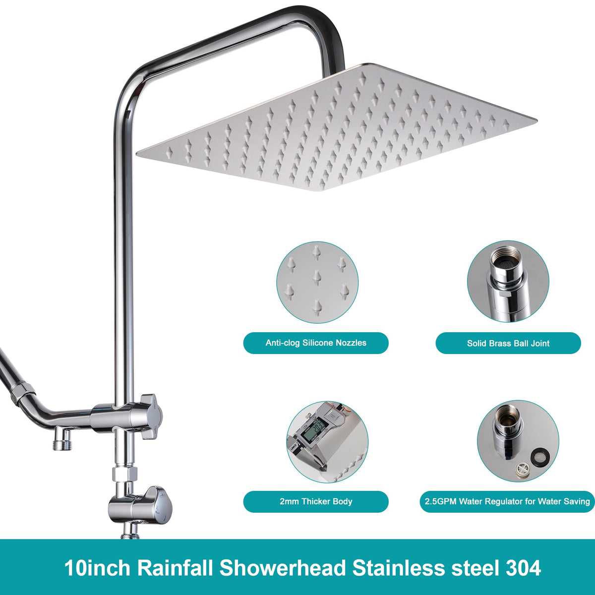 GwernKB Dual Shower Head with Filter Combo,Stainless Steel 10in Rainfall Showerhead with 10in Height Adjustable Slide Bar&3-Way Diverter,Handheld Shower Head with On Off Switch&Adhesive Shower Holder