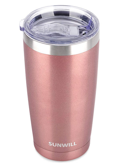 SUNWILL 20oz Tumbler with Lid, Stainless Steel Vacuum Insulated Double Wall Travel Tumbler, Durable Insulated Coffee Mug, Rose Gold, Thermal Cup with Splash Proof Sliding Lid