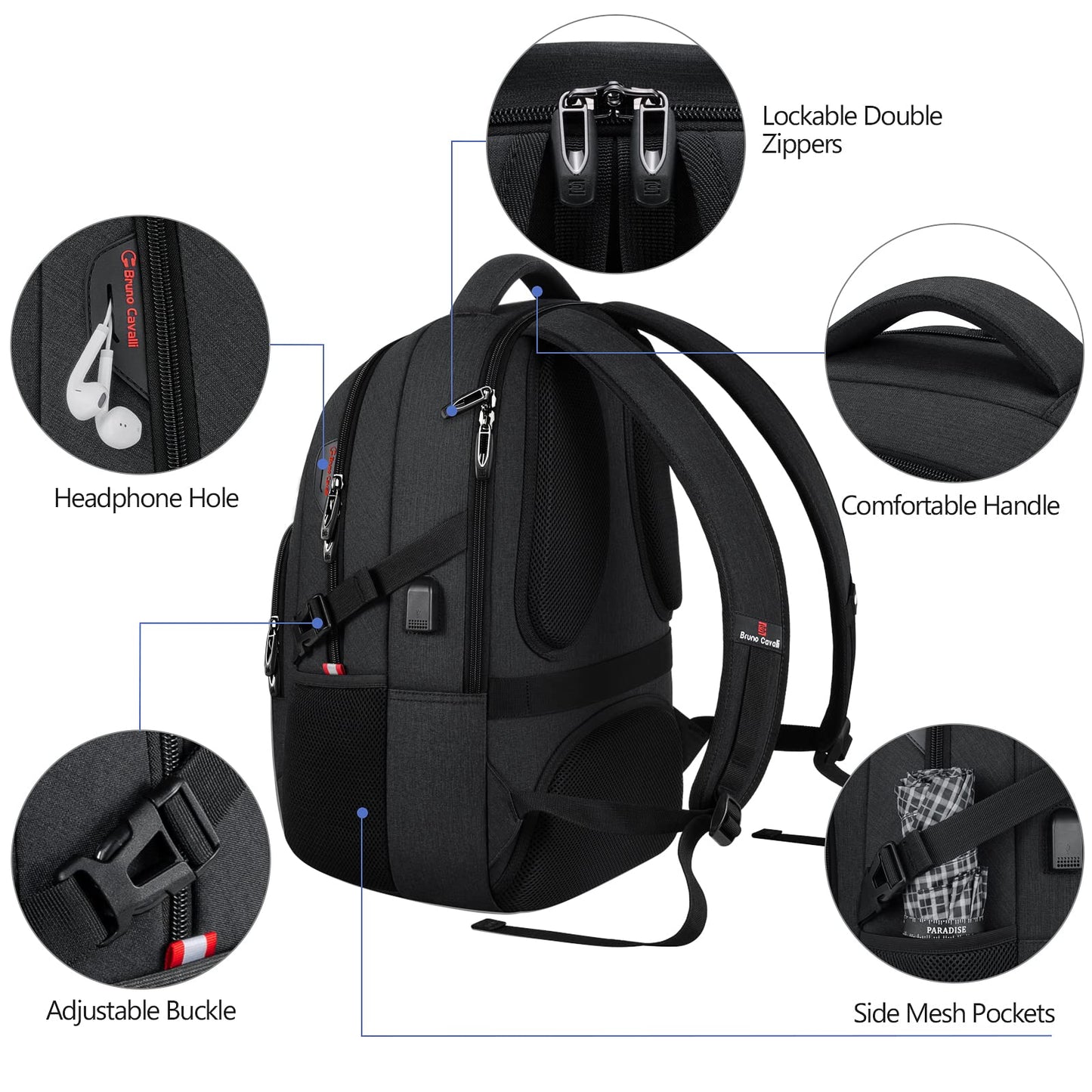 Bagsure Travel Laptop Backpack, Business Water Resistant Laptop Backpack with USB Charging Port, College Backpack for Men & Women Fits 15.6 inch Laptops