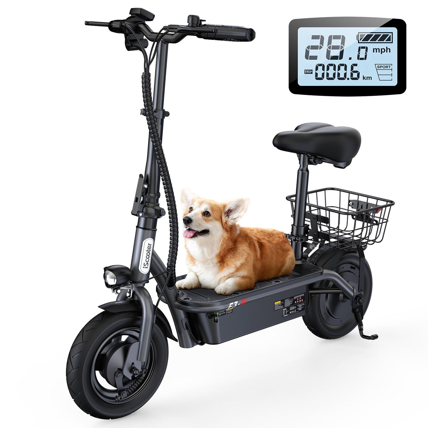 iScooter F3 Electric Scooter with Seat, 28 MPH Top Speed & 37 Miles Range, 1000W Powerful Motor, 10'' Pneumatic Tire Scooter for Adults, Adjustable Seat & Handlebar E Scooter for Adults with Seat