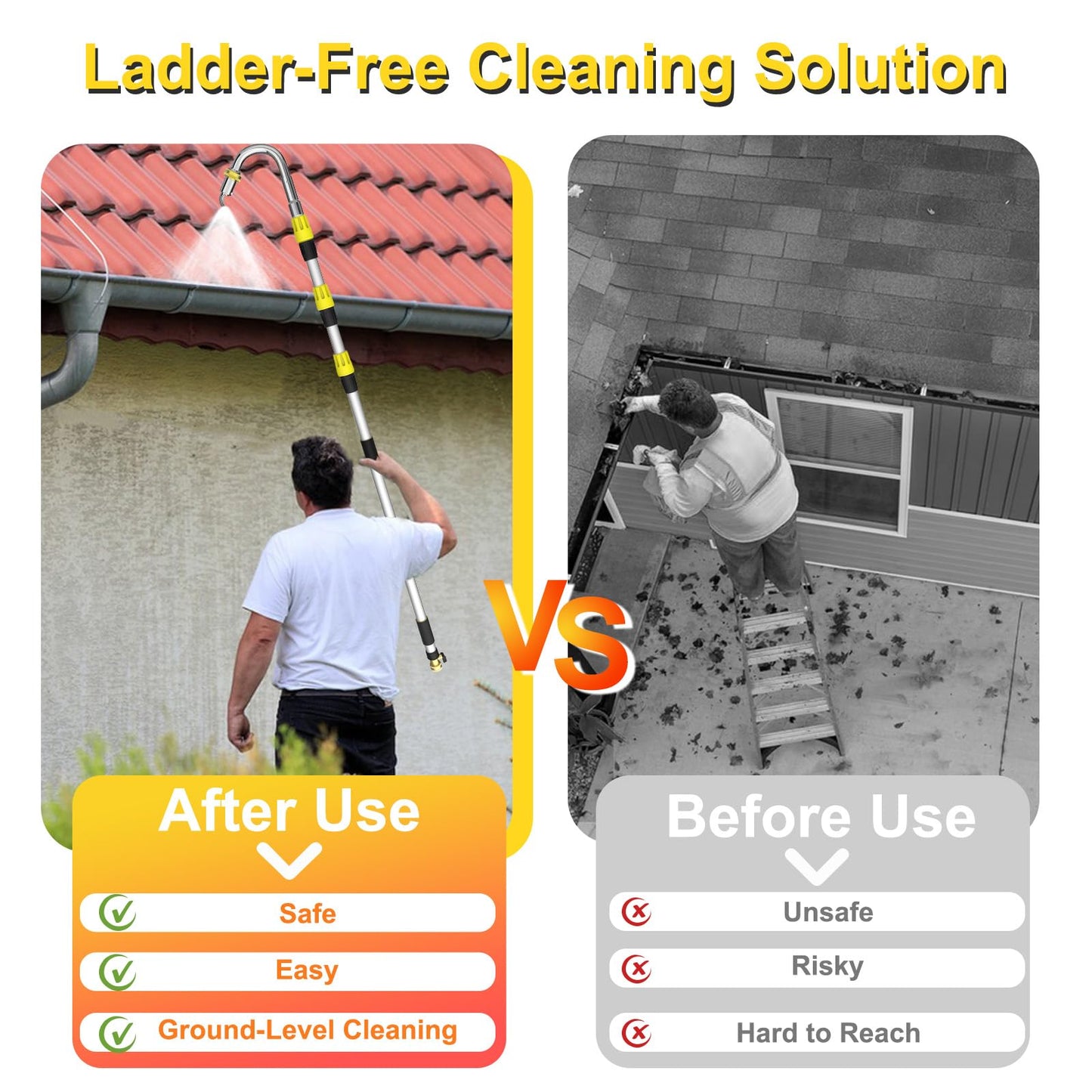 SISUPASSIE 24FT Reach Gutter Cleaning Tools from Ground, Telescopic Rain Gutter Cleaners Tool with Quick Connect Adapter and Heavy Duty Wand for 2nd Story House