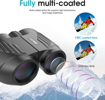 Rodcirant Binoculars 20x25 for Adults and Kids, High Power Easy Focus Binoculars with Low Light Vision, Compact Binoculars for Bird Watching and Travel