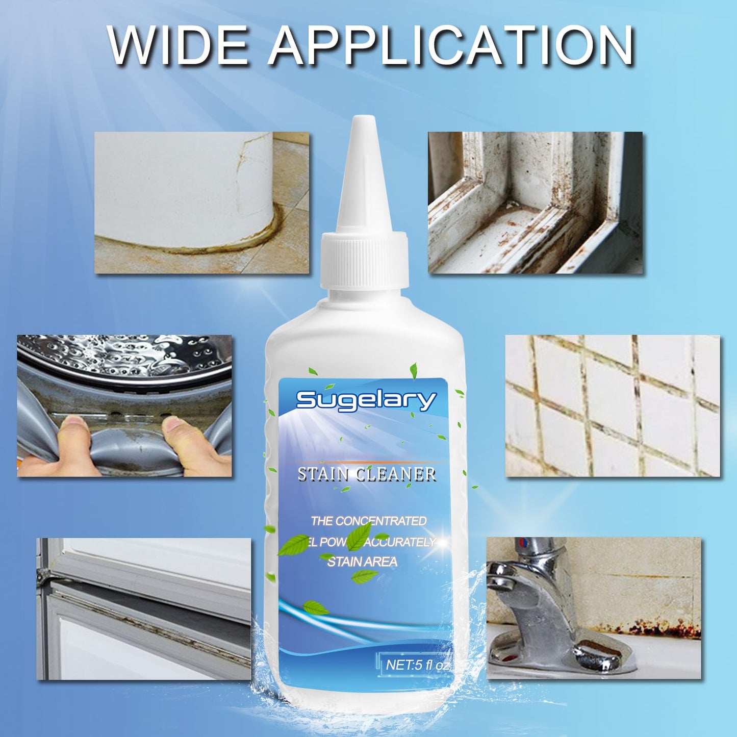 Sugelary Mold Stain Cleaner Gel, 5 Fl oz All-Purpose Gel for Home Use on Washing Machine Gasket, Bathroom Grout, Sink, Shower, Caulk, and Front Loader Seal