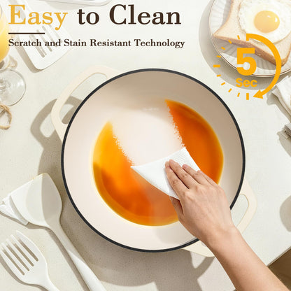 Umite Chef 6QT Enameled Cast Iron Dutch Oven with Lid, Versatile Heavy-Duty Cookware Pot for Baking Bread, Braising, Soups & Stews, Oven & Stovetop Safe with Heat Resistant Gloves（Cream White）