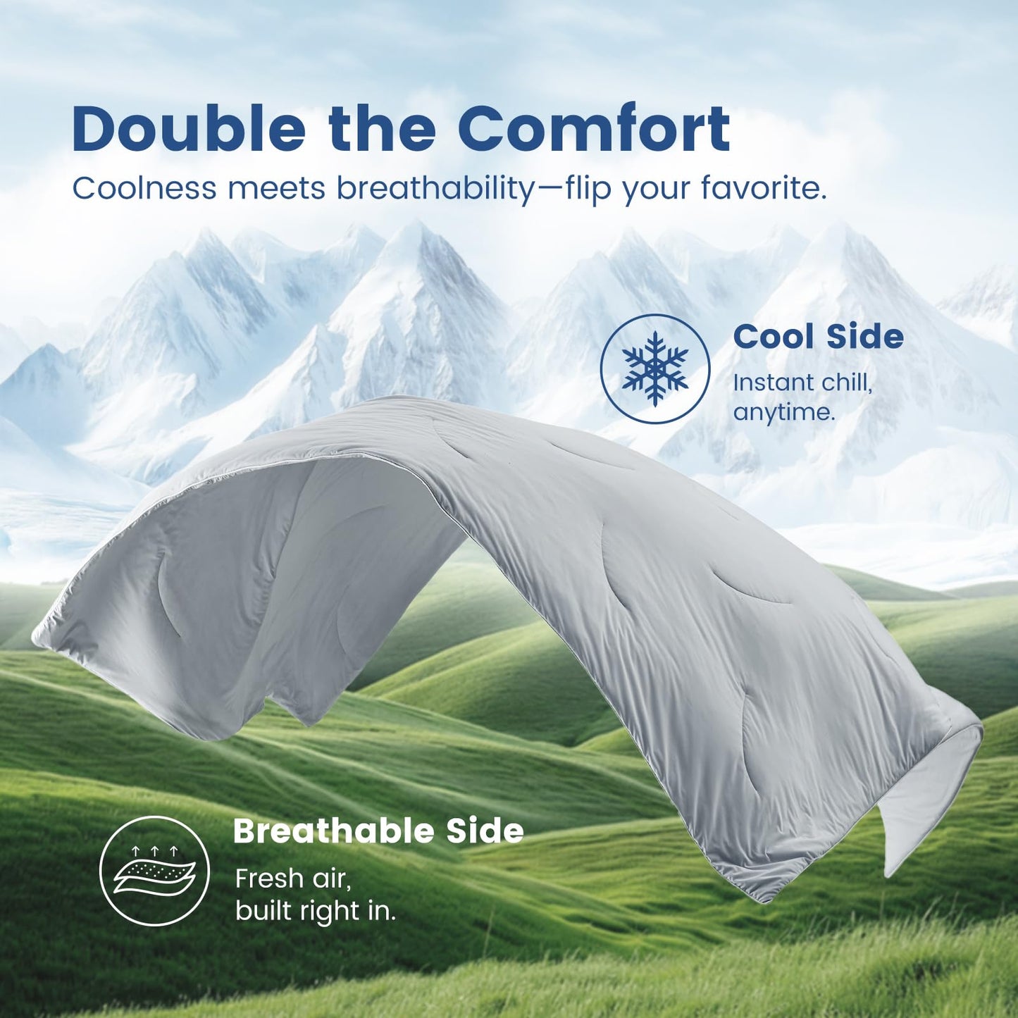 Cozy Bliss Cooling Comforter Queen Size Dual-Sided, Ultra-Soft Cooling Blankets for Hot Sleepers and Night Sweats, Breathable Lightweight Silky Smooth, Cool Grey