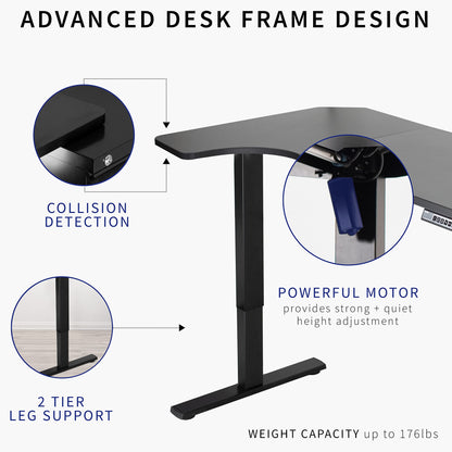 VIVO Electric Corner 58 x 35 inch L-Shaped Standing Desk Workstation, Memory Controller Height Adjustment, Reversible Black Top, Black Frame, DESK-KIT-1BRB