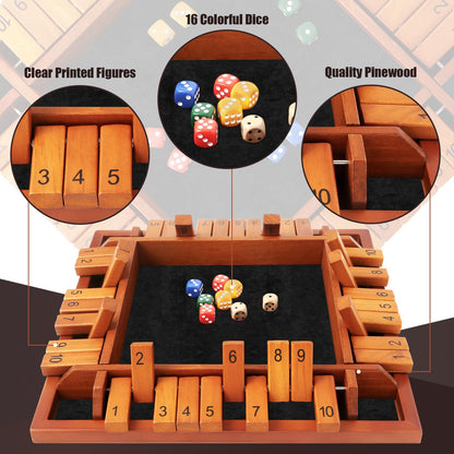 Toidgy 4 Players Shut The Box Dice Games, Wooden Board Table Math Game with 12 Dice and Instructions, Classics Close The Box Board Game for Adults Kids, Family Classroom Home or Bar