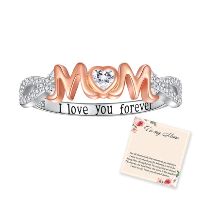 925 Sterling Silver Mom Nana Sister Daughter Bestie Ring for Women I Love You Forever Mothers Day Christmas Birthday Rings Jewelry Gifts (Mom, 6)