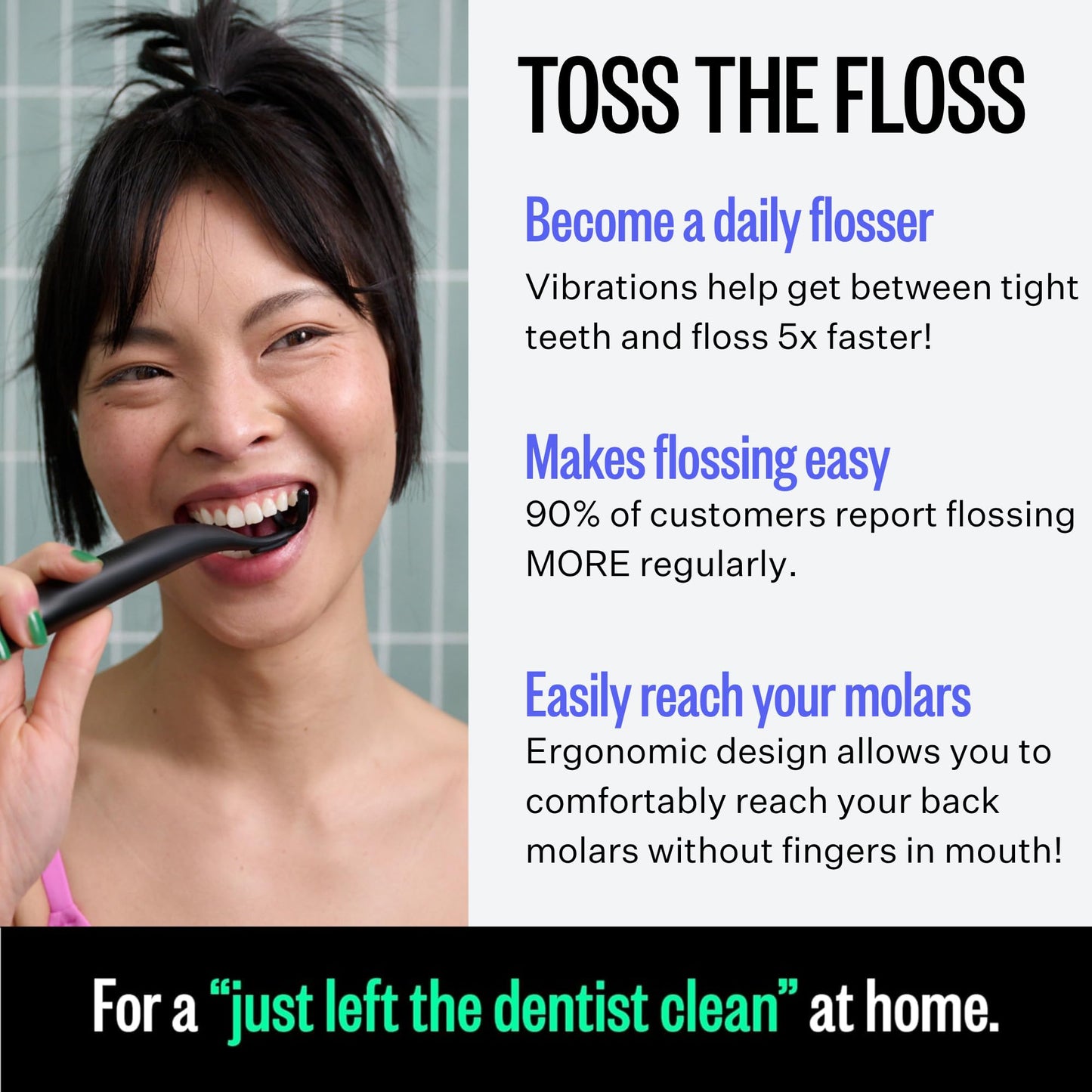 FLAUS Electric Flosser (Oprah's List, Shark Tank) 3 Speeds + 45 Refill Heads (Gentle Gliding Floss for Sensitive Gums) Water Flosser Alternative, Dentist Recommended Tooth Flossers Dental Floss Picks