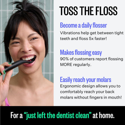 FLAUS Electric Flosser (Oprah's List, Shark Tank) 3 Speeds + 45 Refill Heads (Gentle Gliding Floss for Sensitive Gums) Water Flosser Alternative, Dentist Recommended Tooth Flossers Dental Floss Picks