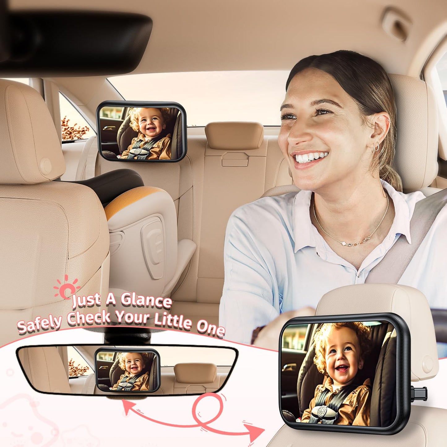 Baby Car Mirror for Baby Car Seat Safely Mirror Hook Clip Design for Rear Facing Infant Newborn 360° Rotation Baby Backseat Mirror with Wide Clear View, Shatterproof, Easy Install Baby Essentials